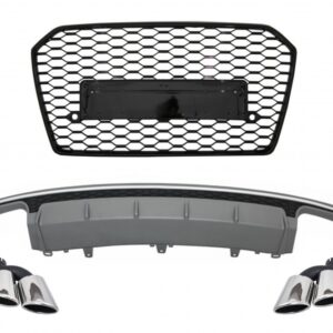 Rear Bumper Valance Diffuser with Exhaust Muffler Tips and Front Grille suitable for Audi A6 4G Facelift (2015-2018) Sedan Limousine S6 Design