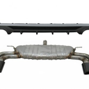 Rear Bumper Valance Diffuser with Exhaust System Black suitable for Audi A3 8V Facelift Hatchback Sportback (2016-2019) Standard Bumper (SE) S3 Design