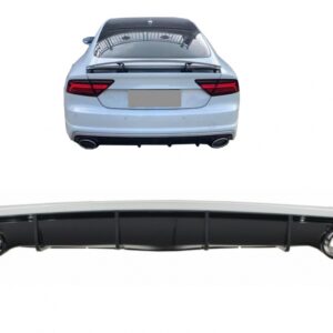 Rear Bumper Valance Diffuser with Exhaust Tips suitable for Audi A7 4G Facelift (2015-2018) RS7 Design only for Standard Edition Bumper (SE)