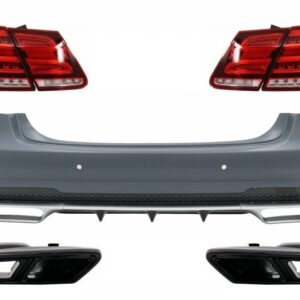 Rear Bumper with Exhaust Muffler Tips Black and LED Light Bar Taillights suitable for Mercedes W212 E-Class Facelift (2009-2012) E63 Design