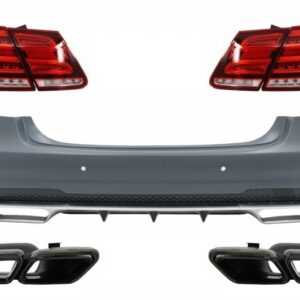 Rear Bumper with Exhaust Muffler Tips Black Edition and LED Light Bar Taillights suitable for Mercedes W212 E-Class Facelift (2009-2012) E63 Design