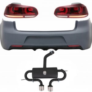 Rear Bumper with Exhaust System and Taillights Full LED suitable for VW Golf VI (2008-2013) R20 Design Cherry Red (LHD and RHD)