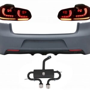 Rear Bumper with Exhaust System and Taillights Full LED suitable for VW Golf VI (2008-2013) R20 Design Dynamic Sequential Turning Light (LHD and RHD)