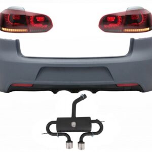 Rear Bumper with Exhaust System and Taillights Full LED Turning Light Static Red Smoke suitable for VW Golf VI (2008-2013) R20 Design