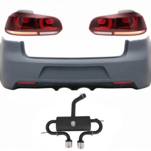 Rear Bumper with Exhaust System suitable for VW Golf VI (2008-2013) R20 Design Taillights Full LED Cherry Red (LHD and RHD) and Side Skirts