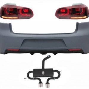 Rear Bumper with Exhaust System suitable for VW Golf VI (2008-2013) Side Skirts and Taillights Full LED Turning Light Static Red Smoke R20 Design