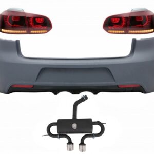 Rear Bumper with Exhaust System suitable for VW Golf 6 VI (2008-2013) R20 Design Side Skirts and Taillights Full LED Red Cherry with Sequential Dynamic Turning Lights (LHD and RHD)