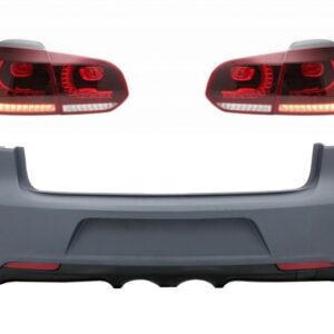 Rear Bumper with Taillights Full LED suitable for VW Golf VI (2008-2013) R20 Design Cherry Red (LHD and RHD)
