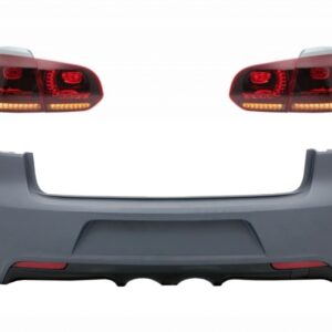 Rear Bumper with Taillights Full LED suitable for VW Golf 6 VI (2008-2013) R20 Design Red Cherry with Sequential Dynamic Turning Lights (LHD and RHD)