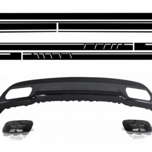 Rear Diffuser and Exhaust Tips Tailpipe Package Black for Mercedes A-Class W176 (2012-up) with Side Decals Sticker Vinyl Matte Black