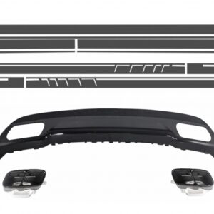 Rear Diffuser and Exhaust Tips Tailpipe suitable for Mercedes A-Class W176 (2012-up) Sport Pack with Side Decals Sticker Vinyl Dark Grey