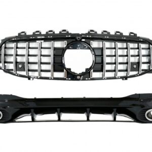 Rear Diffuser and Exhaust Tips with Front Grille suitable for Mercedes CLA X118 Shooting Brake C118 Coupe Sport Line (2019-05.2023) CLA35 GT-R Design