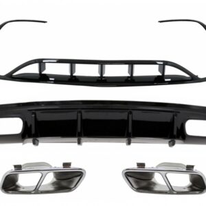 Rear Diffuser Black Edition with Muffler Tips suitable for Mercedes A-Class W176 (2015-2018) and Front Bumper Splitters Fins Aero A45 Facelift Design