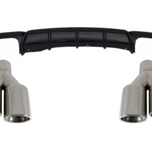 Rear Diffuser Double Outlet Brilliant Black Edition with Exhaust Muffler Tips Quad suitable for BMW 3 Series F30 F31 (2011-up) Limo Touring M Performance Design