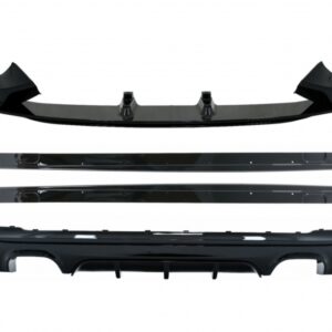 Rear Diffuser Double Outlet with Front Spoiler Lip and Side Skirts Add-on Lip Extensions suitable for BMW 2 Series F22 F23 (2013-) M Performance Design Piano Black