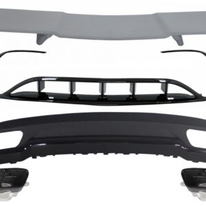 Rear Diffuser & Exhaust Tips Tailpipe with Splitters Fins Aero with Trunk Spoiler suitable for MERCEDES A-Class W176 (2015-2018) Sport Pack All Black