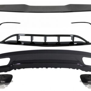 Rear Diffuser & Exhaust Tips Tailpipe with Splitters Fins Aero and Roof Boot Lid Spoiler suitable for MERCEDES A-Class W176 (2015-2018) Sport Pack All Black