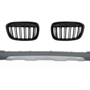 Rear Diffuser with Exhaust Muffler Tips Tailpipe Package and Central Kidney Grilles Double Stripe suitable for BMW X1 SUV F48 (06.2015-2019) M Sport Design