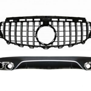 Rear Diffuser with Exhaust Tips and Central Grille suitable for Mercedes E-Class C238 AMG Sport Line (2016+) E53 Design Black Chrome