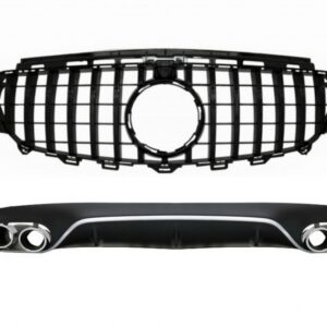 Rear Diffuser with Exhaust Tips and Central Grille Black suitable for Mercedes E-Class C238 AMG Sport Line (2016-up) E53 Design