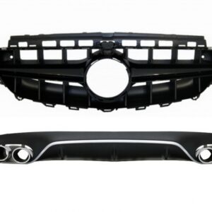 Rear Diffuser with Exhaust Tips and Central Grille Black suitable for Mercedes E-Class C238 A238 AMG Sport Line (2016+) E53 E63 Design