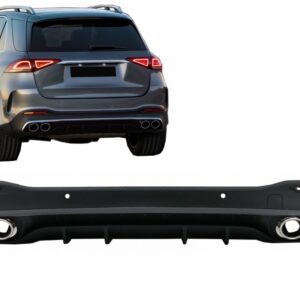 Rear Diffuser with Silver Exhaust Muffler Tips suitable for Mercedes GLE W167 SUV V167 Sport Line (2019-Up) GLE53 Design