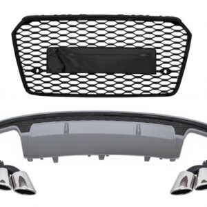 Rear Valance Air Diffuser with Exhaust Muffler Tips and Front Grille suitable for AUDI A7 4G Facelift (2015-2017) S7 Design