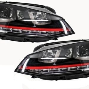 RHD Headlights 3D LED DRL suitable for VW Golf 7 VII (2012-2017) RED R20 GTI Look LED Flowing Dynamic Sequential Turning Lights