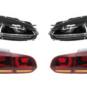RHD Headlights Chrome with Taillights Full LED suitable for VW Golf 6 VI (2008-2013) LED Flowing Turning Light R20 U-Design