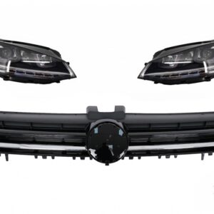RHD Headlights LED FLOWING Dynamic Sequential Turning Lights with Central Grille suitable for VW Golf 7 VII (2012-2017) R-Line Design Chrome Insertions