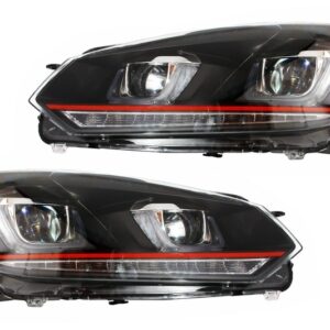 RHD Headlights suitable for VW Golf 6 VI (2008-2013) Golf 7 3D LED DRL U-Design LED Flowing Turning Light Red Stripe