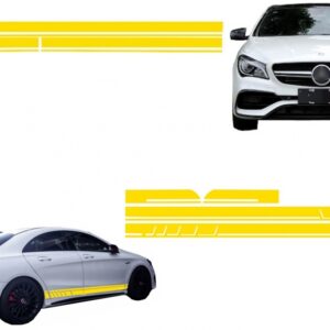 Set Sticker Side Decals and Upper Bonnet Roof Tailgate Matte Yellow suitable for Mercedes CLA W117 C117 X117 (13-16) W176 (12-18) A45 Design Edition 1
