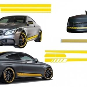 Set Sticker Side Decals & Upper Bonnet Roof Tailgate and Mirror Matte Yellow suitable for Mercedes C205 Coupe A205 Cabriolet (2014-up)