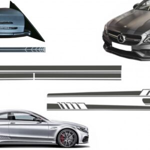 Set Sticker Side Decals & Upper Bonnet Roof Tailgate & Sticker Mirror Dark Grey suitable for Mercedes C205 Coupe A205 Cabriolet (2014-2016) A45 Design Edition 1