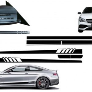 Set Sticker Side Decals & Upper Bonnet Roof Tailgate & Sticker Mirror Black suitable for Mercedes C205 Coupe A205 Cabriolet (2014-2016) A45 Design Edition 1