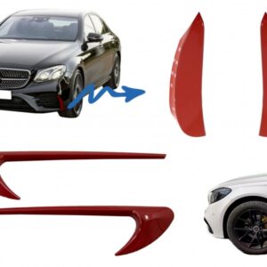 Side Fender Vents Trim Wing with Front Flaps Side Fins Flics suitable for MERCEDES E-Class W213 S213 Red Edition