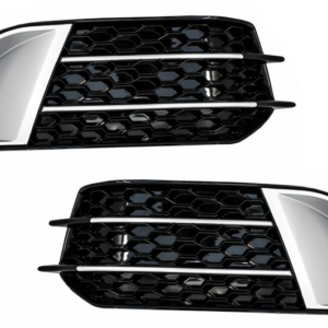Side Grilles Fog Lamp Covers suitable for Audi A1 8X (2010-2015) RS1 Design Black with Brushed Aluminum Insertions