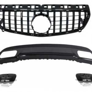 Sport Pack Rear Diffuser with Exhaust Tips Tailpipe Suitable for Mercedes A-Class W176 (2012-up) with Central Grille GT-R Panamericana Design All Black