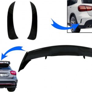 Trunk Boot Lid Spoiler with Rear Bumper Flaps Side Fins Flics suitable for Mercedes GLA X156 GLA45 (2014-2019)