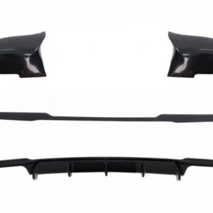 Trunk Boot Lip Spoiler with Rear Bumper Spoiler Valance Diffuser Double Outlet and Mirror Covers suitable for BMW 3 Series F30 (2011-2019) M4 CSL Performance Design Piano Black