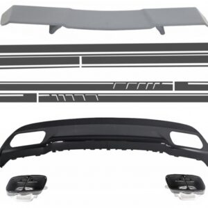 Trunk Spoiler Diffuser Exhaust Tips suitable for MERCEDES W176 A-Class 2012+ A-Design with Side Decals Sticker Vinyl Dark Grey