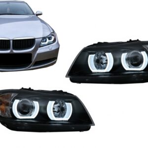 U-LED 3D Headlights Halogen suitable for BMW 3 Series E90 Limousine E91 Touring (03.2005-08.2008) LHD Black