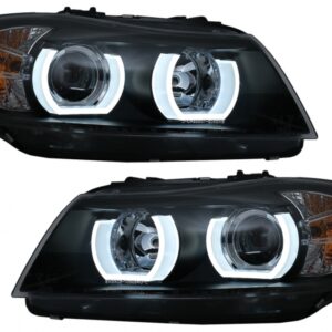U-LED 3D Headlights Xenon suitable for BMW 3 Series E90 Limousine E91 Touring (03.2005-08.2008) LHD Black