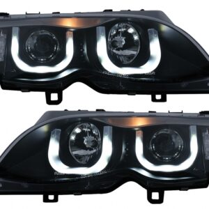 U LED Angel Eyes Headlights suitable for BMW 3 Series E46 Facelift Limousine Touring (2001-2005) Black