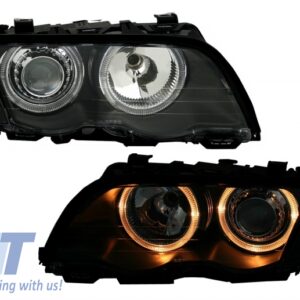Headlights suitable for BMW 3 Series E46 Limousine Touring (05.1998-08.2001) Angel Eyes Black